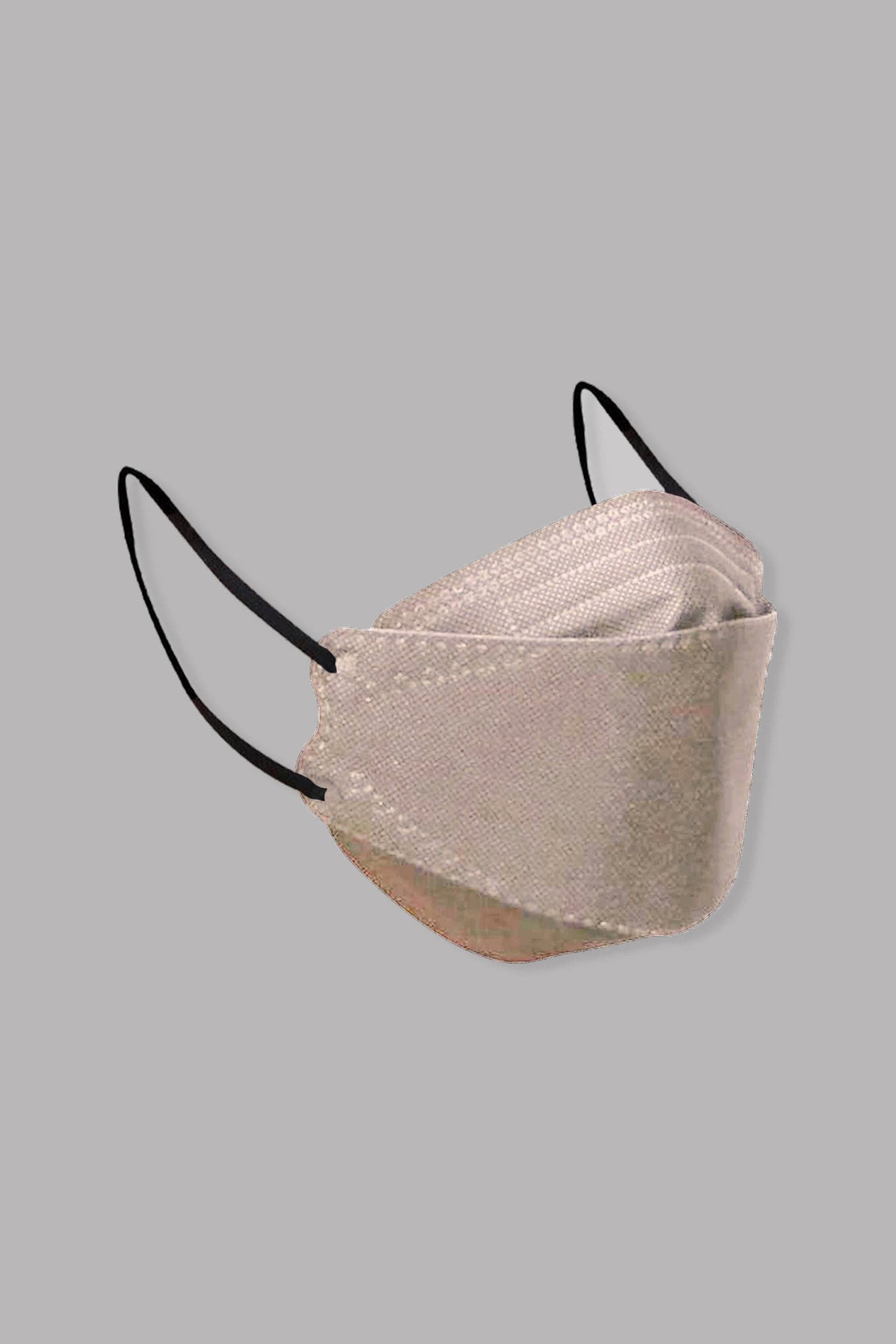 Stylish light brown KF94 face mask, with soft black ear loops and high quality fabric.