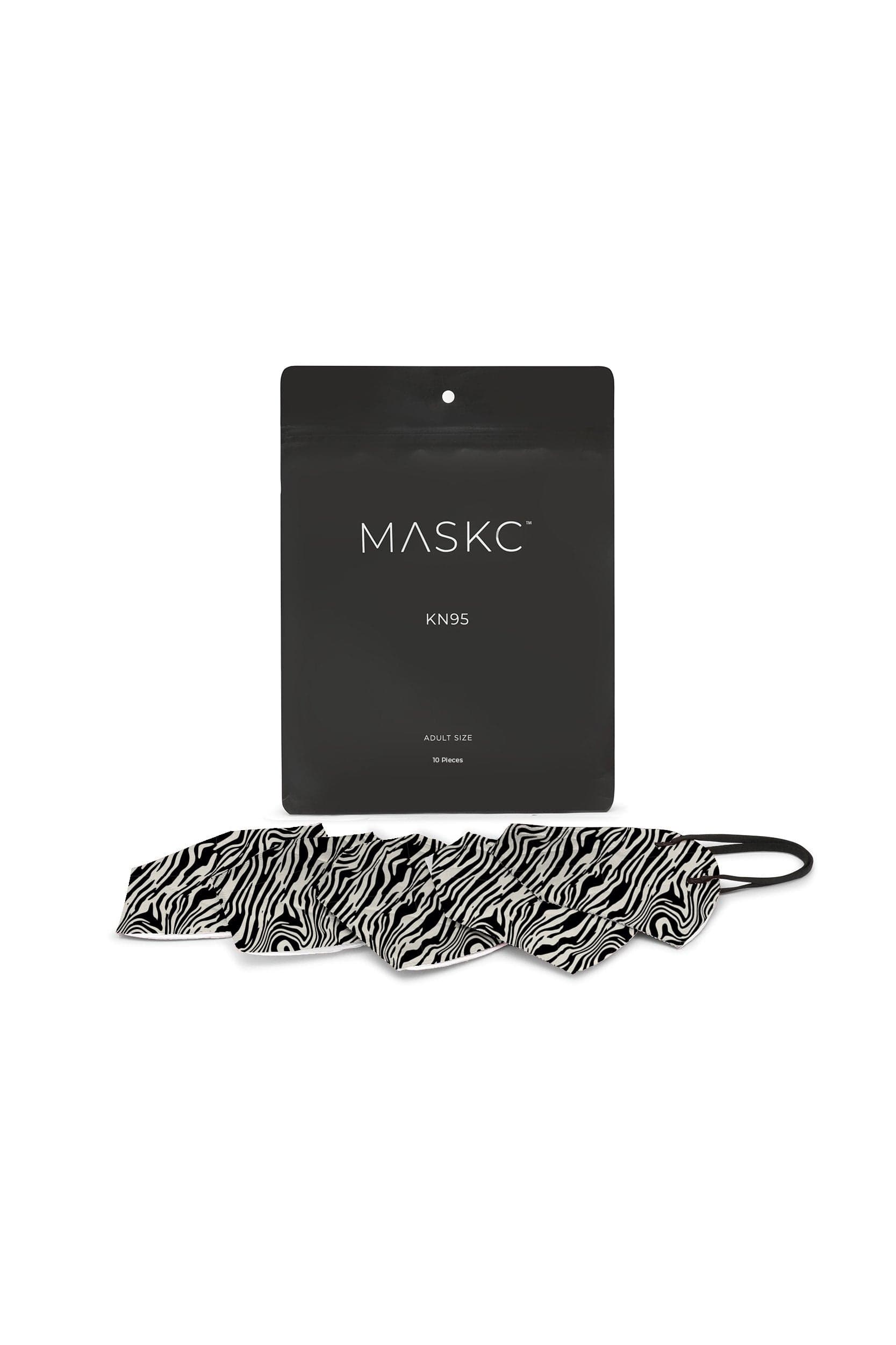 Pack of Zebra KN95 face masks. Each pack contains stylish high quality face masks.