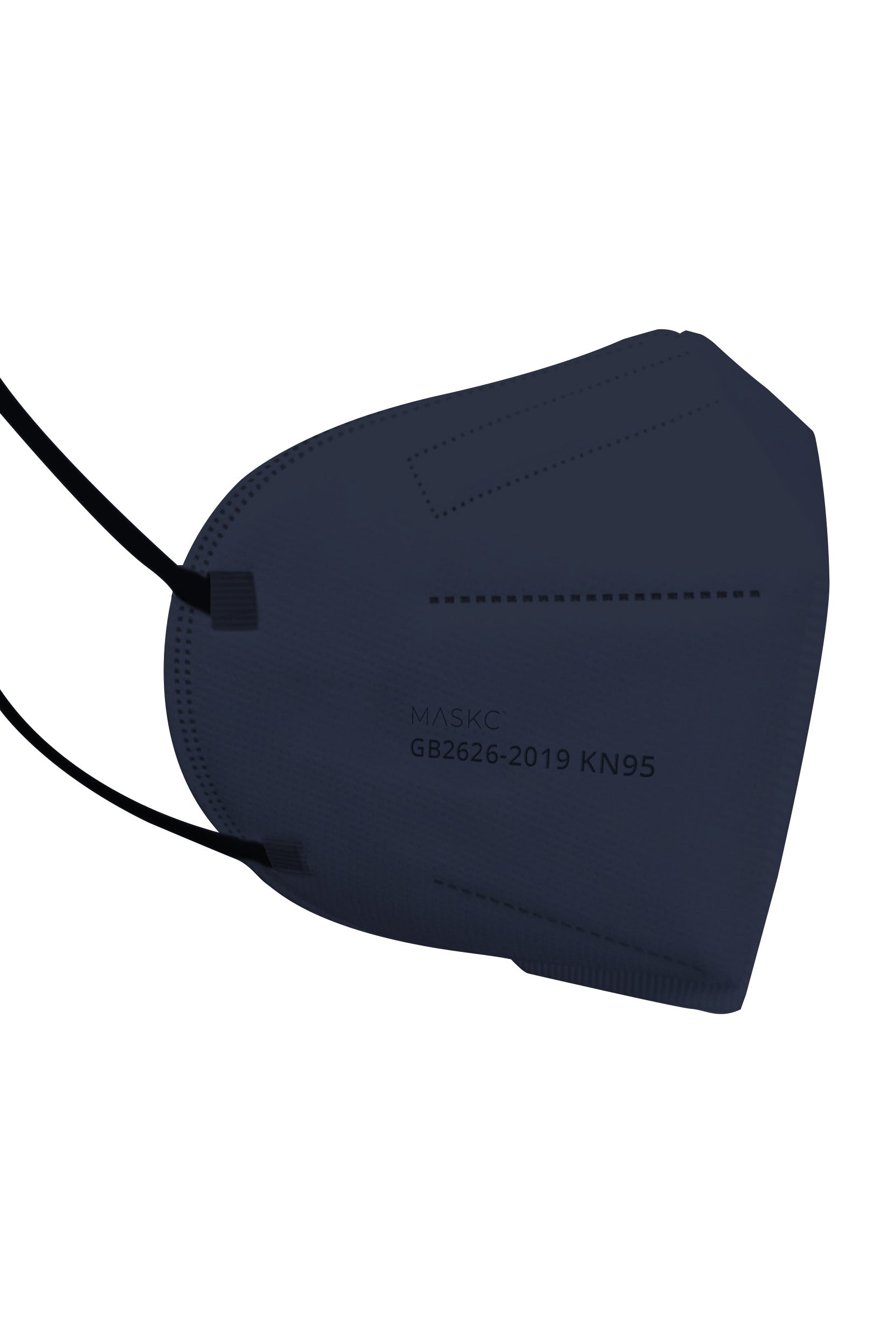Stylish Kids Size Navy KN95 face mask, with soft black ear loops and high quality fabric.