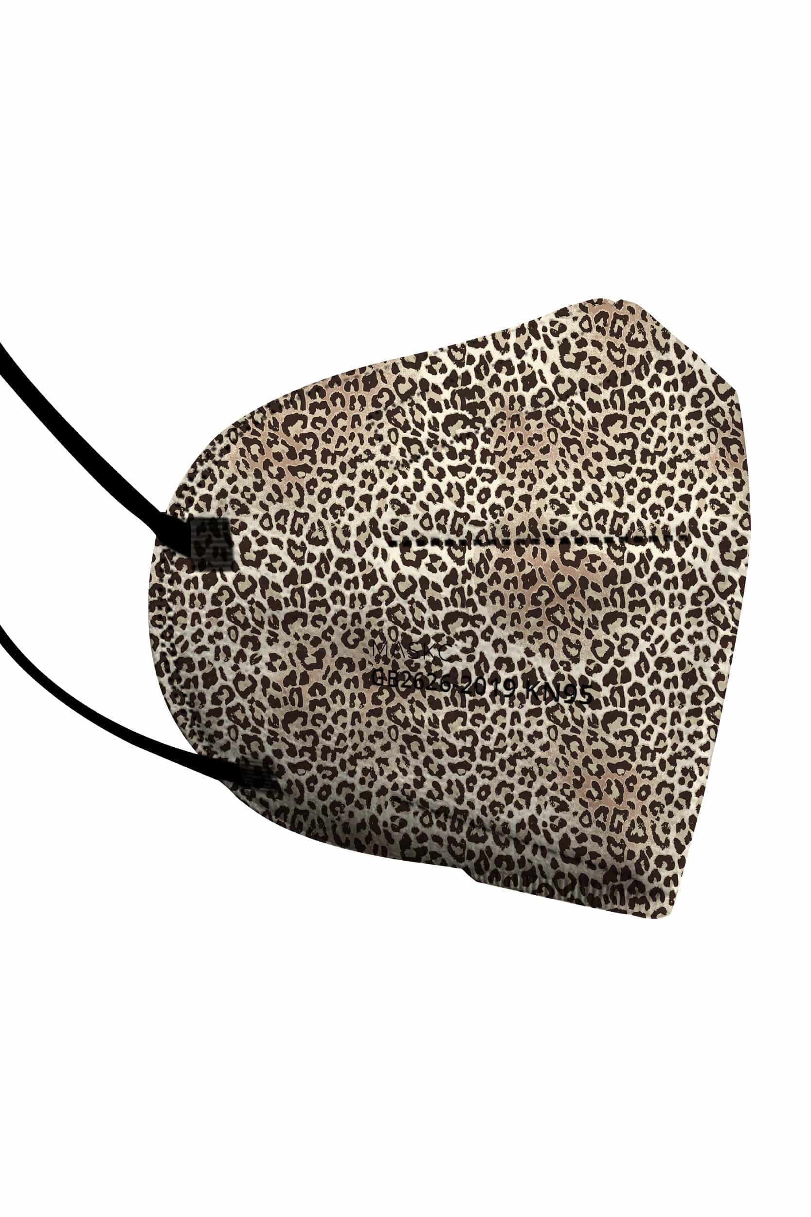 Stylish Leopard Print KN95 face mask, with soft black ear loops and high quality fabric. 