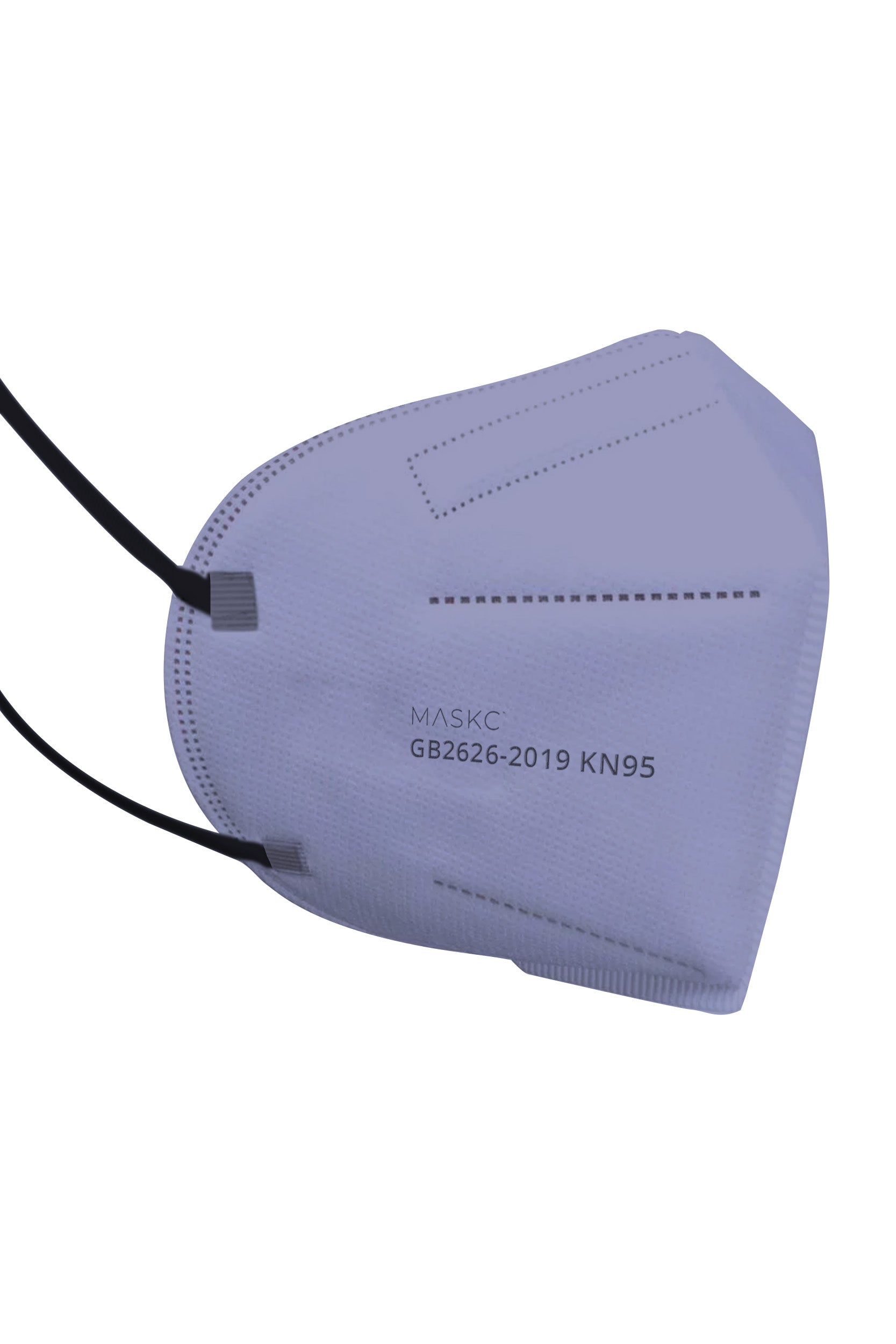 Stylish Light Blue KN95 face mask with printed pink hearts, with soft black ear loops and high quality fabric. 