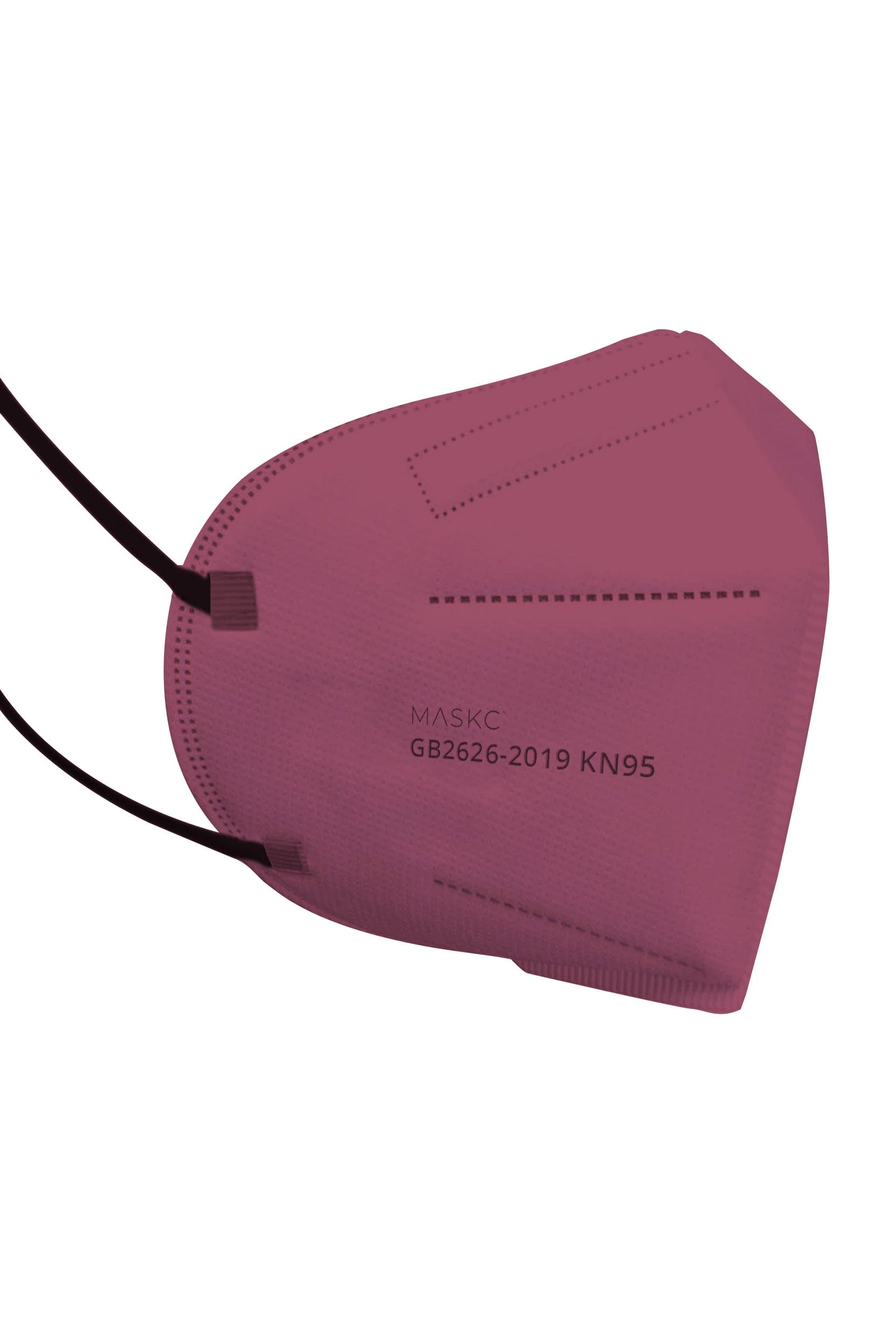 Stylish red KN95 face mask, with soft black ear loops and high quality fabric. 