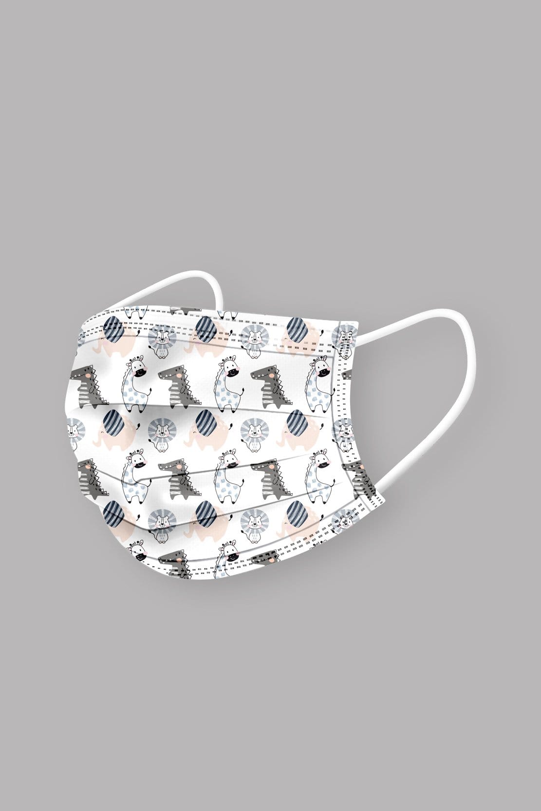 Stylish Dinosaurs, Giraffes, Lions Printed Pleated face mask, with soft black ear loops and high quality fabric. 