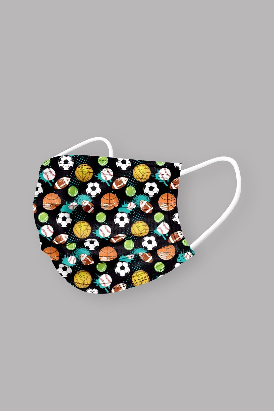 Stylish Sports Themed Pleated face mask, with soft black ear loops and high quality fabric. 